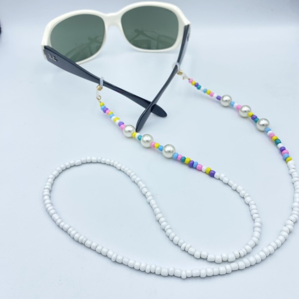 Αλυσίδα για γυαλιά με πολύχρωμες χάνδρες και μεγάλες πέρλες - αλυσίδες, χάντρες, boho, κορδόνια γυαλιών - 2