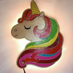 Ξύλινο φωτιστικό μονόκερος unicorn - τοίχου, μονόκερος, παιδικά φωτιστικά - 2