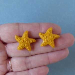 Αστερίες Καρφωτά σκουλαρίκια απο πολυμερικό πηλό - πηλός, καρφωτά, μικρά, καρφάκι - 3