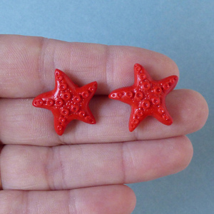 Αστερίες Καρφωτά σκουλαρίκια απο πολυμερικό πηλό - πηλός, καρφωτά, μικρά, καρφάκι - 4