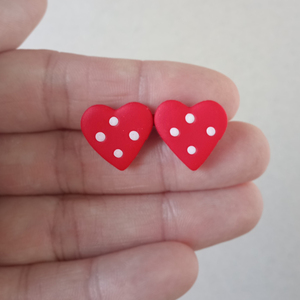 Κόκκινες καρδούλες Καρφωτά σκουλαρίκια 1,5 cm. - πηλός, καρφωτά, μικρά, καρφάκι - 2