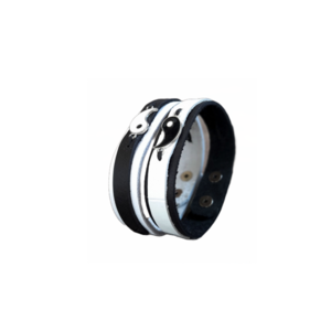 Σετ Δερμάτινα Βραχιόλια yin yang, μαύρο/λευκό, Unisex, 20 Χ 1.5 εκ. - δέρμα, charms, ζευγάρια, αυξομειούμενα - 2