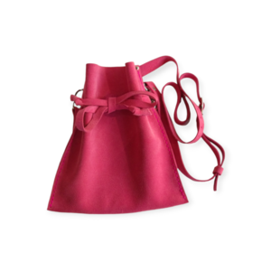 Χειροποίητο γυναικείο δερμάτινο τσαντάκι πουγκί ροζ -KA004 - δέρμα, ώμου, χιαστί, all day, μικρές