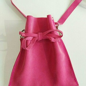 Χειροποίητο γυναικείο δερμάτινο τσαντάκι πουγκί ροζ -KA004 - δέρμα, ώμου, χιαστί, all day, μικρές - 3