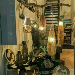 Πλεκτό Φωτιστικό Raffia Beige - τοίχου, boho, οροφής - 5