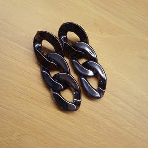 Ακρυλικά σκουλαρίκια αλυσίδα μαύρα - χαλκός, μακριά, καρφωτά, plexi glass, καρφάκι - 4