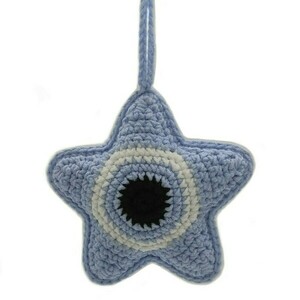 Πλεκτό ματάκι σε σχήμα αστεριού- baby blue - δώρα για βάπτιση, ματάκια, δώρο γέννησης, φυλαχτά