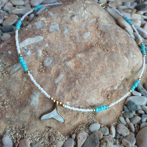Κολιέ με ουρά γοργόνας - charms, κοντά, ατσάλι, seed beads - 2
