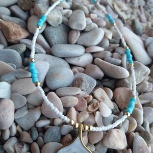 Κολιέ με ουρά γοργόνας - charms, κοντά, ατσάλι, seed beads - 3