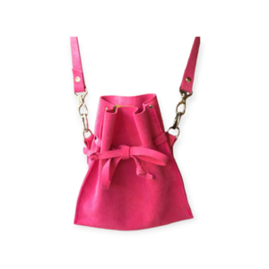 Χειροποίητο γυναικείο δερμάτινο τσαντάκι πουγκί ροζ -KA004 - δέρμα, ώμου, χιαστί, all day, μικρές - 2