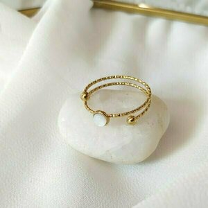Ατσάλινο δαχτυλίδι, βεράκι με λευκή πετρούλα οπάλιο - οπάλιο, ατσάλι, σταθερά - 2