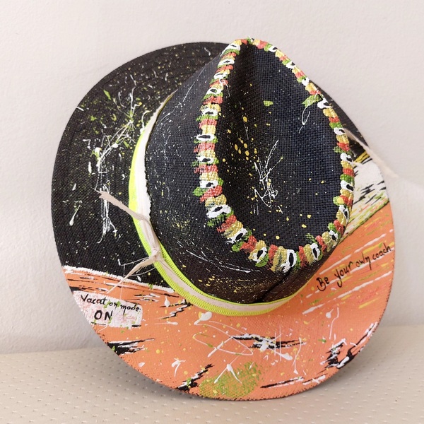 Ζωγραφισμένο ψάθινο καπέλο με αφηρημένο θέμα Ι - ψάθινα - 2