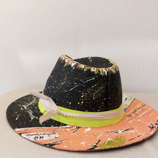 Ζωγραφισμένο ψάθινο καπέλο με αφηρημένο θέμα Ι - ψάθινα - 4