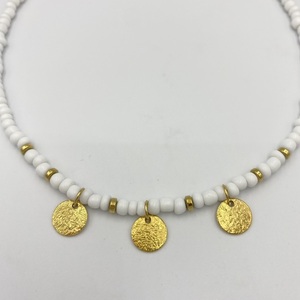 Κολιέ με ατσάλινα φλουριά, αιματίτη και seed beads. - ημιπολύτιμες πέτρες, επιχρυσωμένα, κοντά, ατσάλι, φλουριά - 3