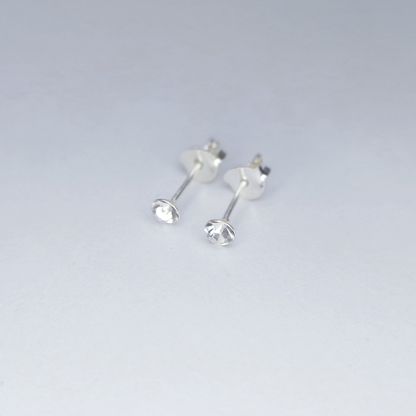 Μίνι ασημένια 925° σκουλαρίκια με διαφανής ζιργκόν - στρας, ασήμι 925, καρφωτά, μικρά, φθηνά - 2