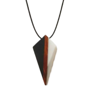 Κολιέ με ξύλο ελιάς και πολυμερικό πηλό σε τριγωνικό σχήμα - γυαλί, ρητίνη, μακριά, boho, unisex gifts