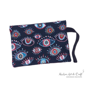 Τσαντάκι black evil eyes 19x27 εκ - ύφασμα, clutch, all day, evil eye, χειρός - 3