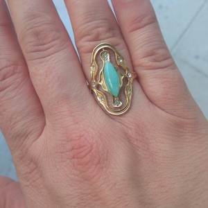 Ατσάλινο χρυσό δαχτυλίδι με ζιργκόν και γαλάζια πέτρα - επιχρυσωμένα, ατσάλι, μεγάλα, αυξομειούμενα - 2