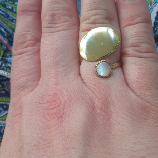 Χρυσό δαχτυλίδι με λευκή πέτρα - ημιπολύτιμες πέτρες, επιχρυσωμένα, μεγάλα, αυξομειούμενα - 2
