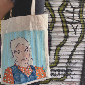τσάντα tote bag χειροποίητη, ζωγραφισμένη στο χέρι - ύφασμα, ζωγραφισμένα στο χέρι, ώμου, all day, tote - 5