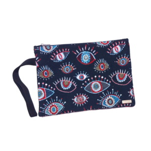 Τσαντάκι black evil eyes 22x31 εκ - ύφασμα, clutch, all day, evil eye, χειρός