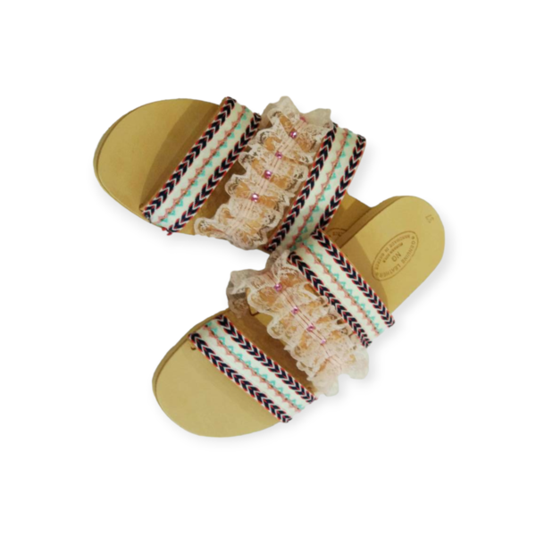Χειροποίητα γυναικεία δερμάτινα σανδάλια διακοσμημένα -SAN01 - δέρμα, ταμπά, boho, φλατ, slides