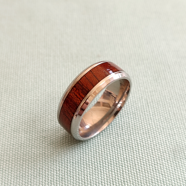Ατσάλινο δακτυλίδι διακοσμημένο με ξύλο καρυδιάς - ατσάλι, σταθερά, φθηνά
