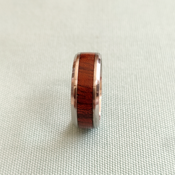 Ατσάλινο δακτυλίδι διακοσμημένο με ξύλο καρυδιάς - ατσάλι, σταθερά, φθηνά - 2