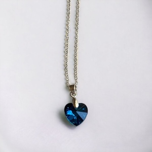 Ασημί κολιέ silver 925 με μπλε καρδιά τύπου Swarovski - charms, ασήμι 925, καρδιά, επάργυρα, κοντά - 2