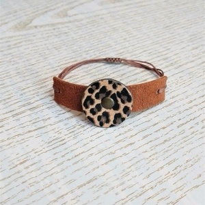 Βραχιόλι καστόρι σε ταμπά χρώμα και animal print σχέδιο - δέρμα, animal print, boho, χεριού, φαρδιά - 5