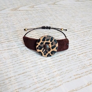 Βραχιόλι καστόρι σε καφέ χρώμα και animal print σχέδιο - δέρμα, animal print, boho, χεριού, δώρα για γυναίκες - 4