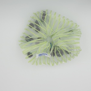 XL λαστιχάκι για τα μαλλιά - διάφανο λαχανί με πράσινα πον πον και πούλιες - ύφασμα, λαστιχάκια μαλλιών - 2