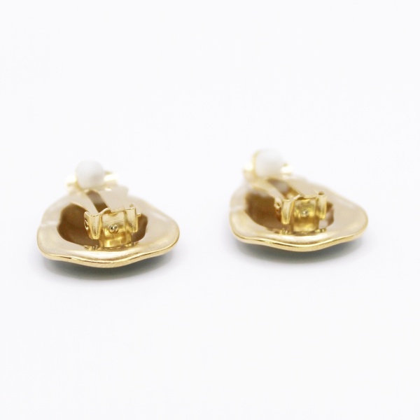 Ατσάλινα οβάλ σκουλαρίκια σε λευκό χρώμα και χρυσή λεπτομέρια, μήκος 2cm - μικρά, ατσάλι, με κλιπ - 2