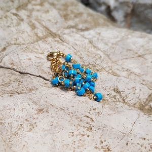 Κοντό Κολιέ Ροζάριο με Μπλε Χαολίτη και ατσάλινη χρυσή αλυσίδα 40εκ. - ημιπολύτιμες πέτρες, κοντά, ατσάλι, ροζάριο, μπλε χάντρα - 2