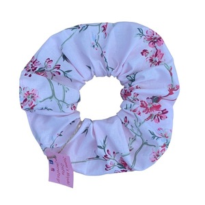 Scrunchie XL Ροζ Φλοράλ - ύφασμα, λουλούδια, για τα μαλλιά, δώρα για γυναίκες, λαστιχάκια μαλλιών