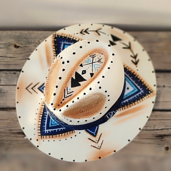 Ψάθινο καπέλο - Panama style - Boho - ζωγραφισμένα στο χέρι, απαραίτητα καλοκαιρινά αξεσουάρ, boho, ψάθινα - 2