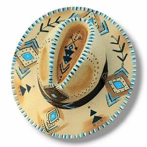 Ψάθινο καπέλο-Panama style-Light Brown/Blue - ζωγραφισμένα στο χέρι, απαραίτητα καλοκαιρινά αξεσουάρ, boho, ψάθινα - 2