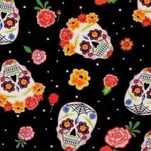 Scrunchie Νεκροκεφαλές & Λουλούδια - ύφασμα, για τα μαλλιά, δώρα για γυναίκες, λαστιχάκια μαλλιών - 3