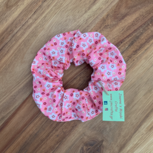 Scrunchie Λουλούδια Ροζ - ύφασμα, για τα μαλλιά, δώρα για γυναίκες, λαστιχάκια μαλλιών - 2