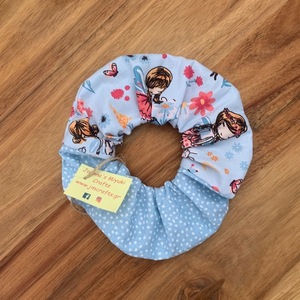 Scrunchie Νεράιδες & Πουά Γαλάζιο - ύφασμα, για τα μαλλιά, δώρα για γυναίκες, λαστιχάκια μαλλιών, νεράιδες - 2