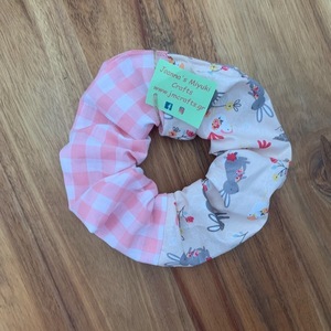 Scrunchie Κουνέλια & Καρό ροζ - ύφασμα, για τα μαλλιά, δώρα για γυναίκες, λαστιχάκια μαλλιών - 2