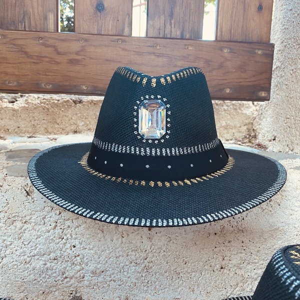 Καπέλο Παναμα- square Crystal - swarovski, απαραίτητα καλοκαιρινά αξεσουάρ, ψάθινα - 2