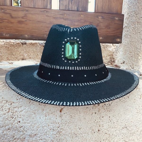 Καπέλο Παναμα- square Crystal - swarovski, απαραίτητα καλοκαιρινά αξεσουάρ, ψάθινα - 3