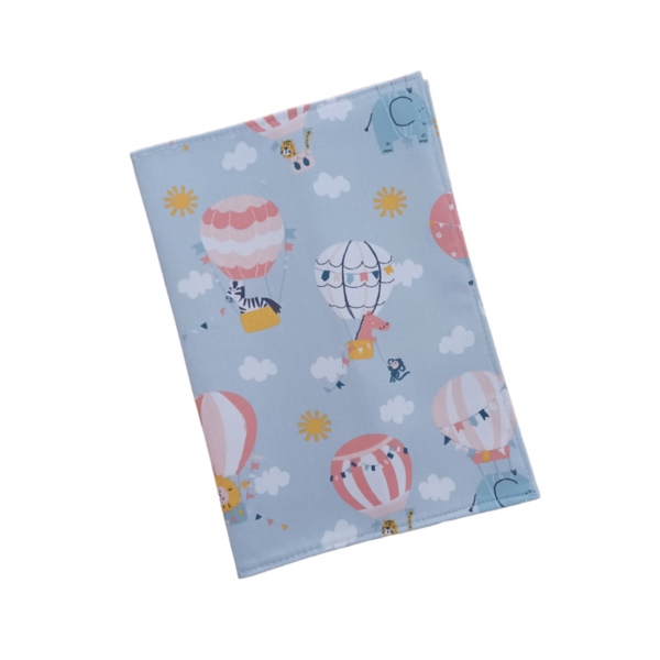 Θήκη βιβλιαρίου υγείας παιδιού αερόστατα με ζωάκια γαλάζιο φόντο - κορίτσι, αγόρι, θήκες βιβλιαρίου - 2