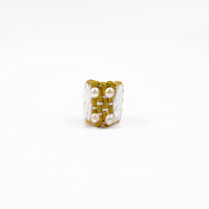 ATHINA MAILI - Υφαντό φαρδύ δαχτυλίδι με μαργαριτάρια - μαργαριτάρι, χειροποίητα, υφαντά, boho