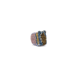ATHINA MAILI - Υφαντό φαρδύ δαχτυλίδι πολύχρωμο με μεταλλικά νήματα και ατσάλινη αλυσίδα - χειροποίητα, υφαντά, ατσάλι, boho, μεγάλα