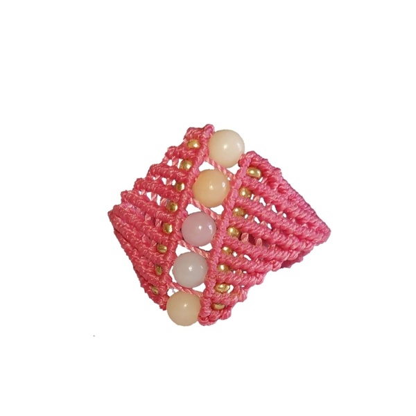 Ροζ δαχτυλίδι μακραμέ με νεφριτή Limited Edition - ημιπολύτιμες πέτρες, νεφρίτης, μακραμέ, αυξομειούμενα