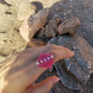 Ροζ δαχτυλίδι μακραμέ με νεφριτή Limited Edition - ημιπολύτιμες πέτρες, νεφρίτης, μακραμέ, αυξομειούμενα - 3
