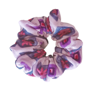 Σετ 2 χειροποίητα scrunchies - λαστιχάκια - αξεσουάρ μαλλιών "blue floral & purple" - ύφασμα, λαστιχάκια μαλλιών - 3