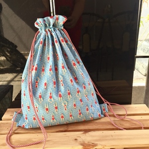 Υφασμάτινο σακίδιο πλάτης με κορδόνια / Drawstring bag και αδιαβροχοποιημενο ύφασμα εσωτερικά - ύφασμα, πουγκί, πλάτης, all day, πάνινες τσάντες - 5